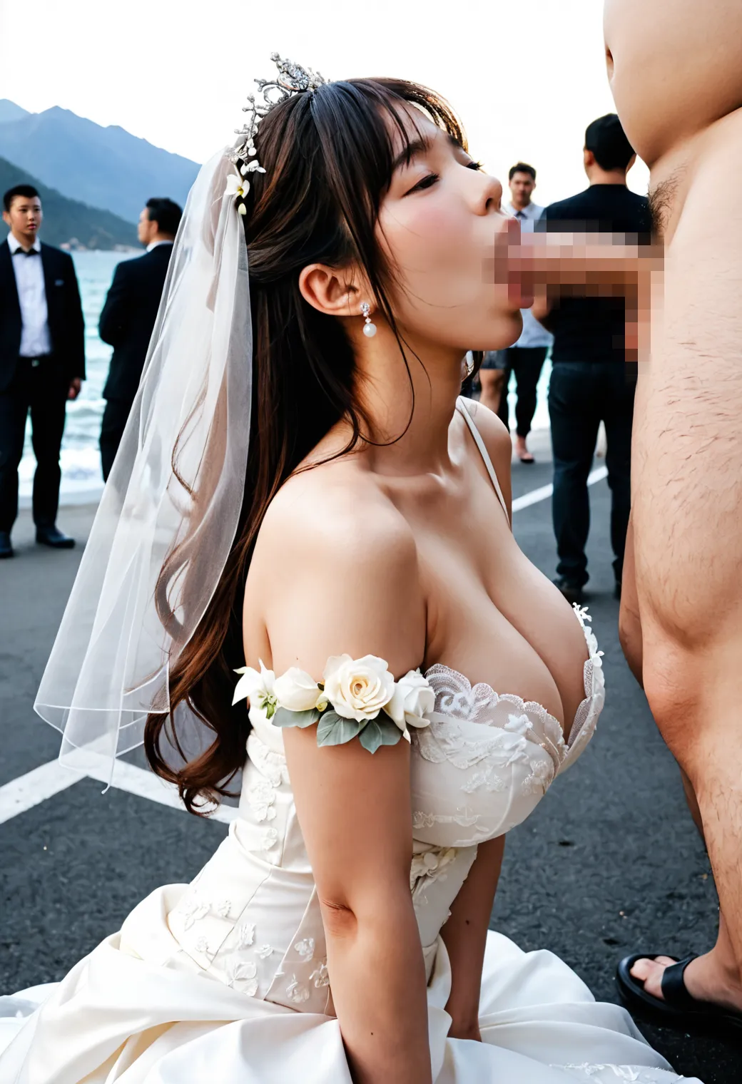 美女達が所かまわずペニスを咥えまくり？！精液をぶっかけられた顔もエッチなAI画像360枚！(6ページ目) 4枚目の画像です。