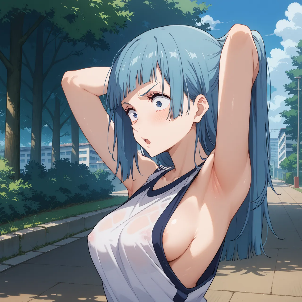 呪術廻戦に登場する真のヒロイン？！青い髪が特徴な霞ちゃんのAI画像450枚！(10ページ目)の25枚目の画像です。