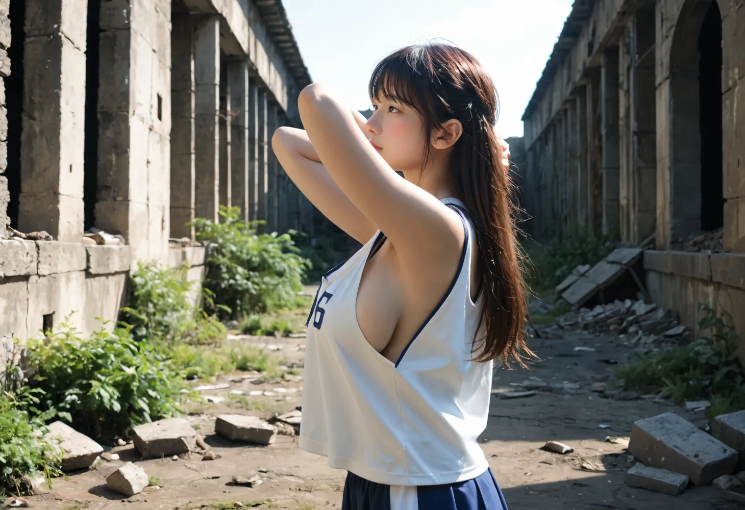 廃墟と美女とエロをテーマにしたAI画像400枚！(10ページ目)の25枚目の画像です。