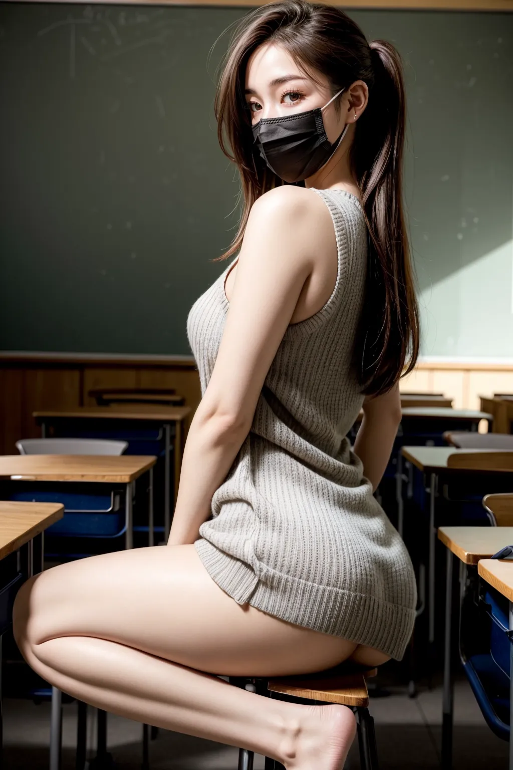 顔を隠して身体隠さず？！マスクすることでエッチさ倍増なAIエロ画像200枚まとめ！の32枚目の画像です。