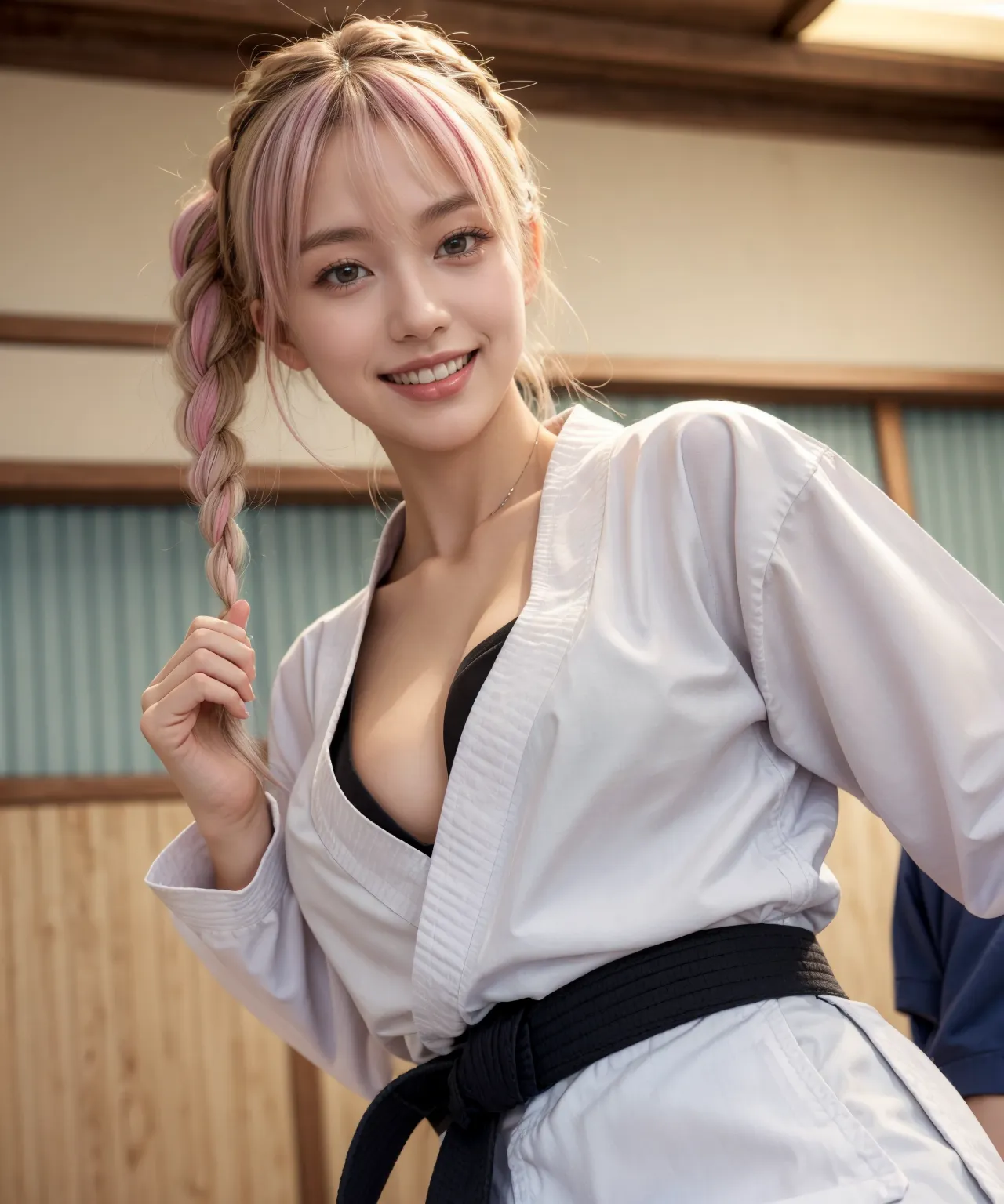武道を習うJKが真剣な表情でおっぱいやおまんこがポロリまくり！ｗｗなAIエロ画像210枚まとめ！(4ページ目) 12枚目の画像です。