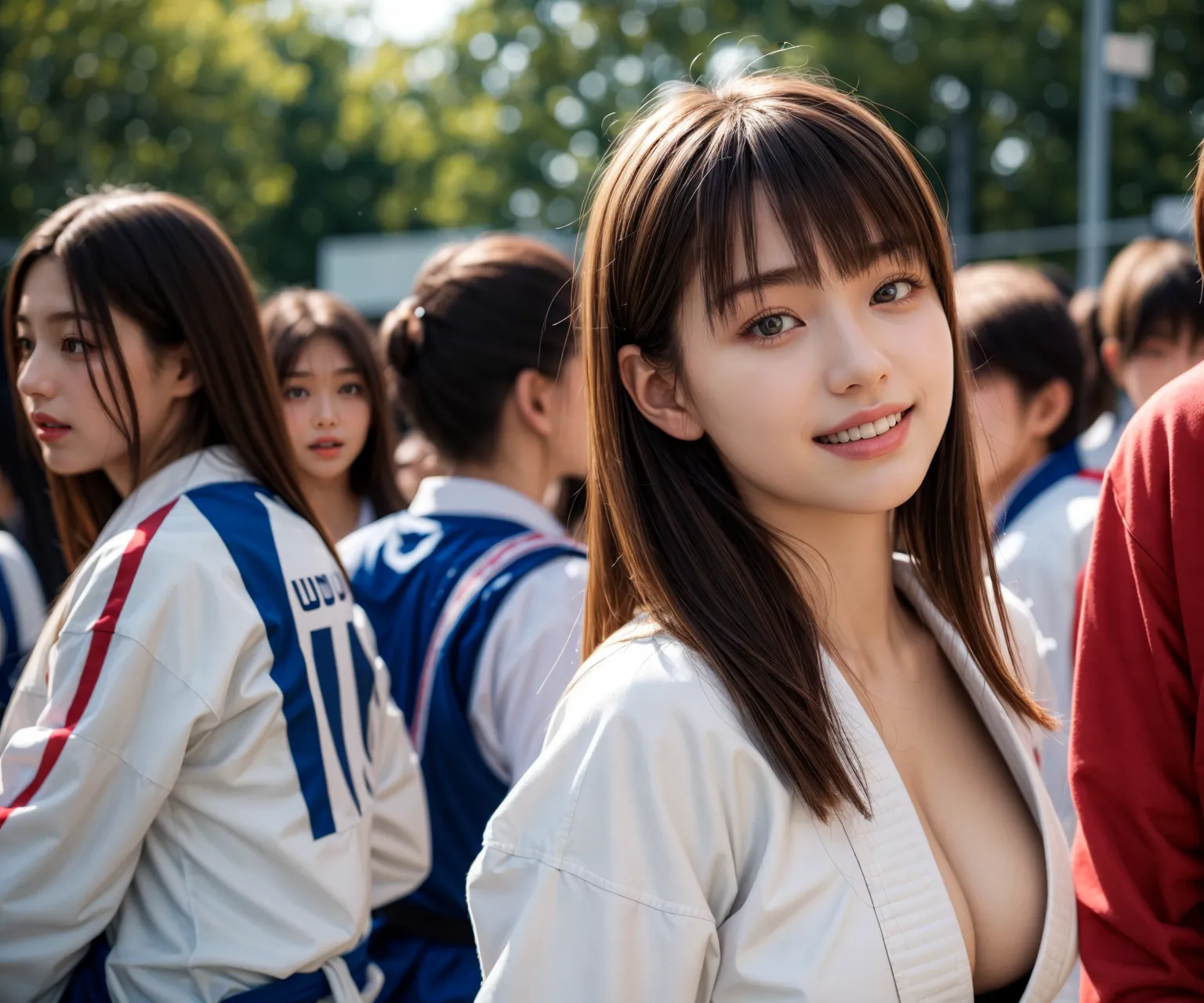 武道を習うJKが真剣な表情でおっぱいやおまんこがポロリまくり！ｗｗなAIエロ画像210枚まとめ！(3ページ目) 14枚目の画像です。