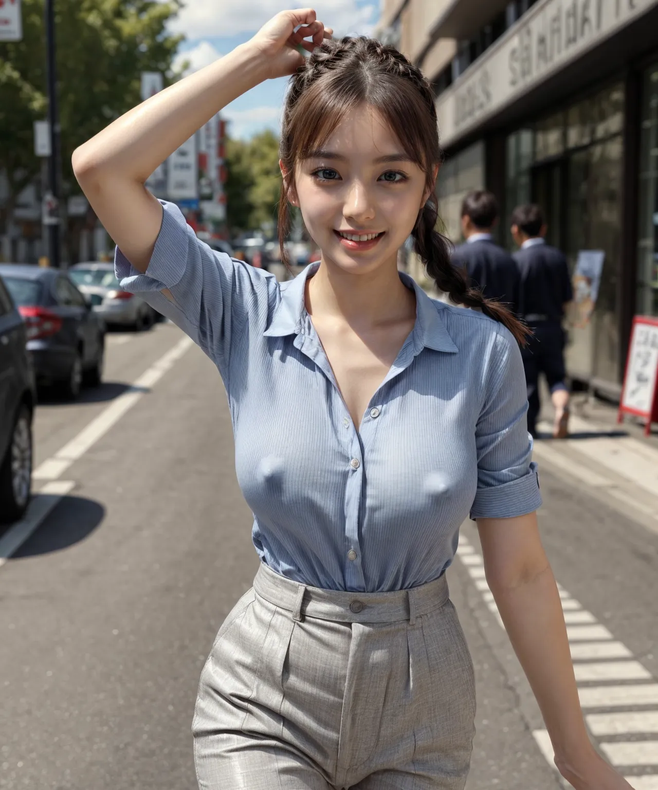 「あれ？もしかしてあの女性…ブラジャー着てない？！」服の上から乳首が丸わかりなAIエロ画像300枚まとめ！(7ページ目)の17枚目の画像です。