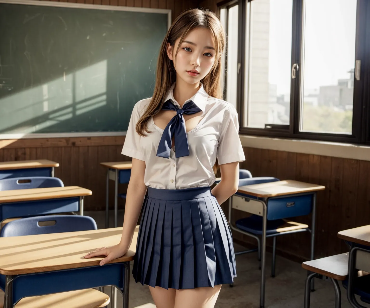 SSS級美少女JKたちが自慢の制服や運動着を着たままエッチな撮影！？AIエロ画像300枚まとめ！の9枚目の画像です。