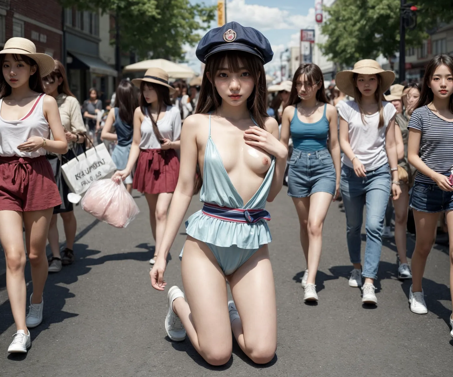 「えっとぉ～こ～ゆうのがぁ～好きなんでしょ？♥️♥️♥️」野外や人前で脱いじゃうエッチな童顔貧乳女子たちのAIエロ画像400枚まとめ！(4ページ目)の13枚目の画像です。