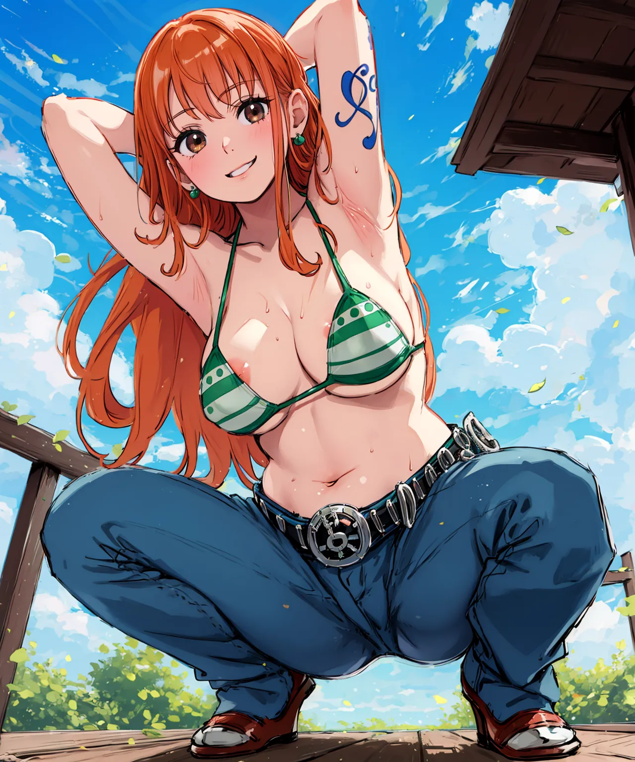 あの有名女海賊ナミさんの少女時代から成長後のエッチなイラストを詰め合わせたAIエロ画像260枚まとめ！(4ページ目)の16枚目の画像です。
