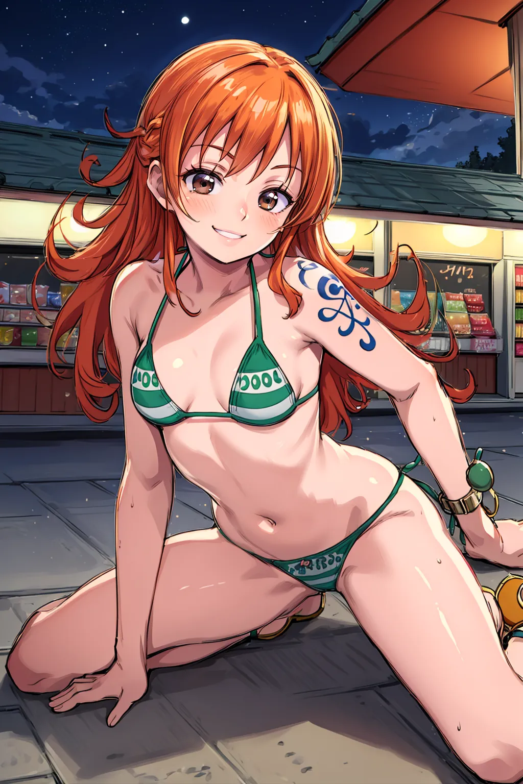 あの有名女海賊ナミさんの少女時代から成長後のエッチなイラストを詰め合わせたAIエロ画像260枚まとめ！(6ページ目)の11枚目の画像です。