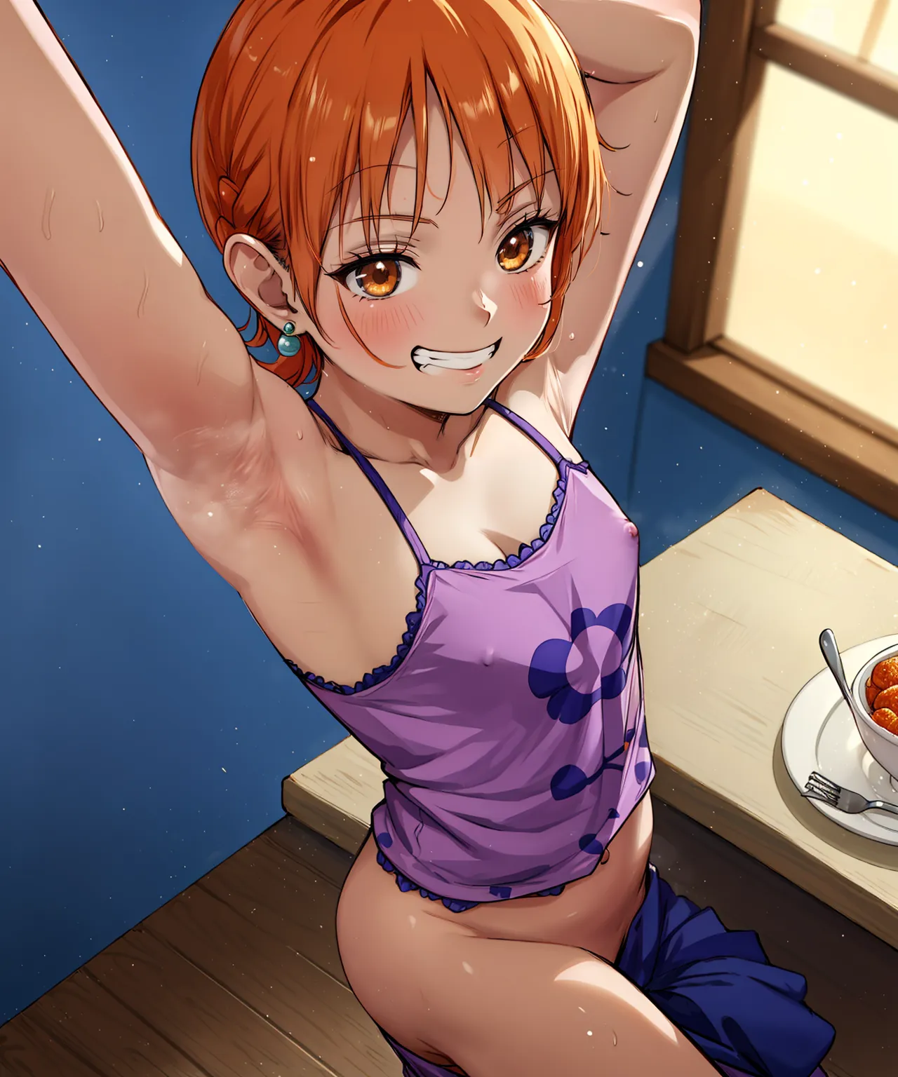 あの有名女海賊ナミさんの少女時代から成長後のエッチなイラストを詰め合わせたAIエロ画像260枚まとめ！(2ページ目)の20枚目の画像です。