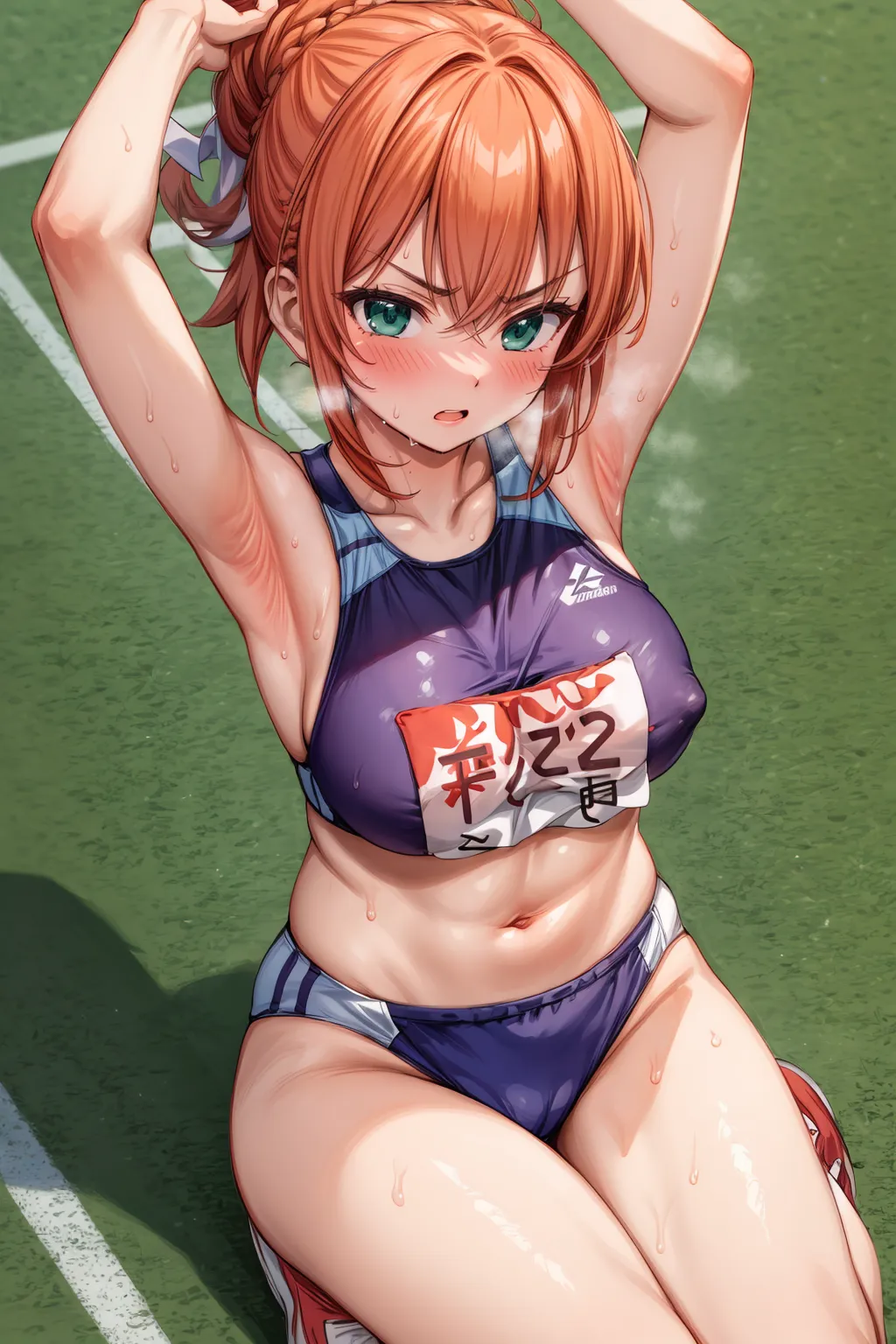 運動場やトラックの上で汗を流すエッチな美少女アスリートたちのAIエロ画像213枚まとめ！(3ページ目) 19枚目の画像です。