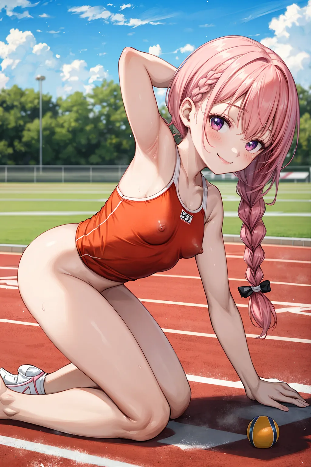運動場やトラックの上で汗を流すエッチな美少女アスリートたちのAIエロ画像213枚まとめ！(5ページ目) 2枚目の画像です。