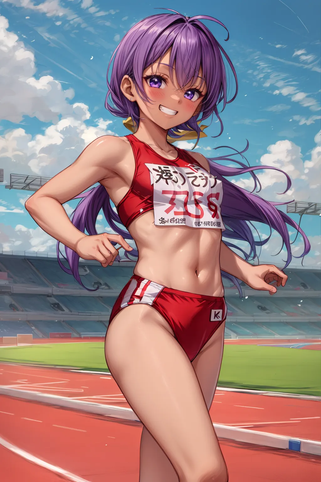 運動場やトラックの上で汗を流すエッチな美少女アスリートたちのAIエロ画像213枚まとめ！(5ページ目) 14枚目の画像です。