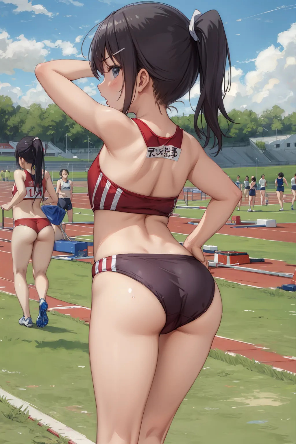 運動場やトラックの上で汗を流すエッチな美少女アスリートたちのAIエロ画像213枚まとめ！ 30枚目の画像です。