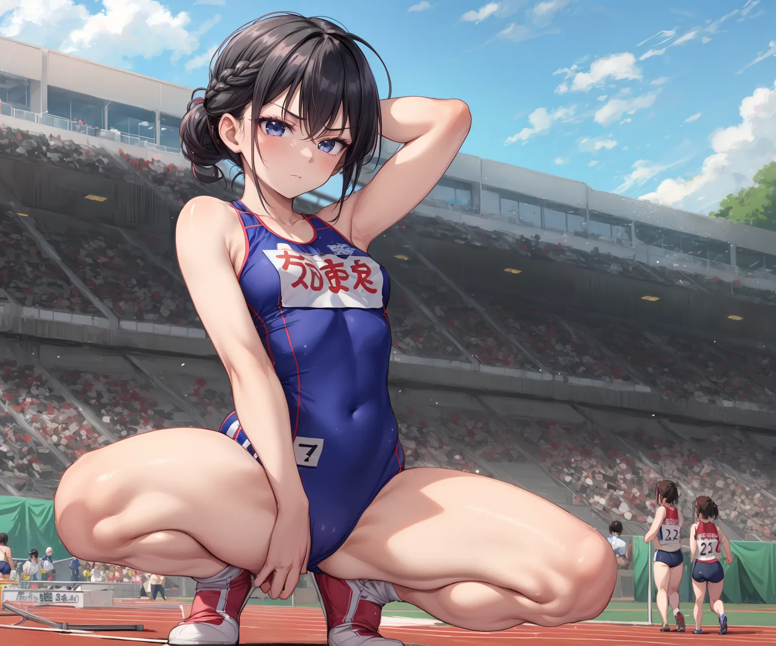 運動場やトラックの上で汗を流すエッチな美少女アスリートたちのAIエロ画像213枚まとめ！ 37枚目の画像です。