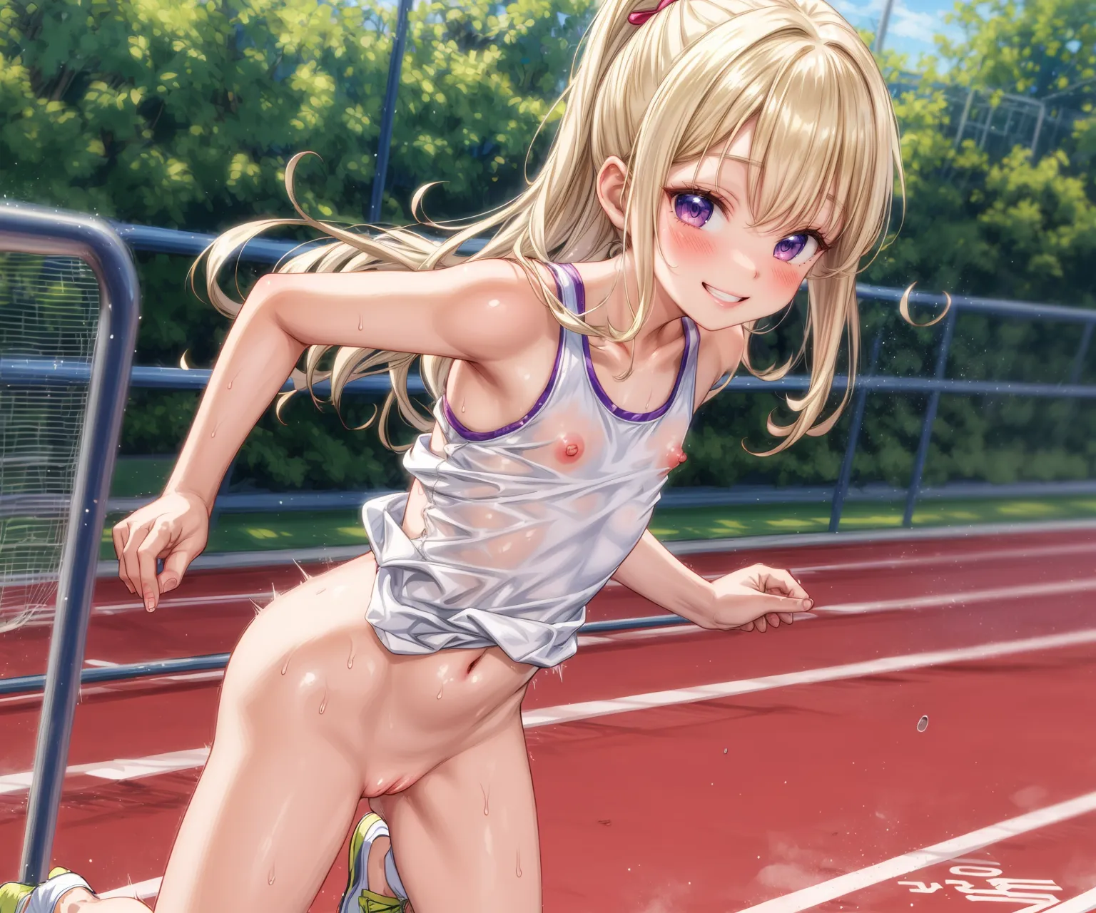 運動場やトラックの上で汗を流すエッチな美少女アスリートたちのAIエロ画像213枚まとめ！(2ページ目) 7枚目の画像です。
