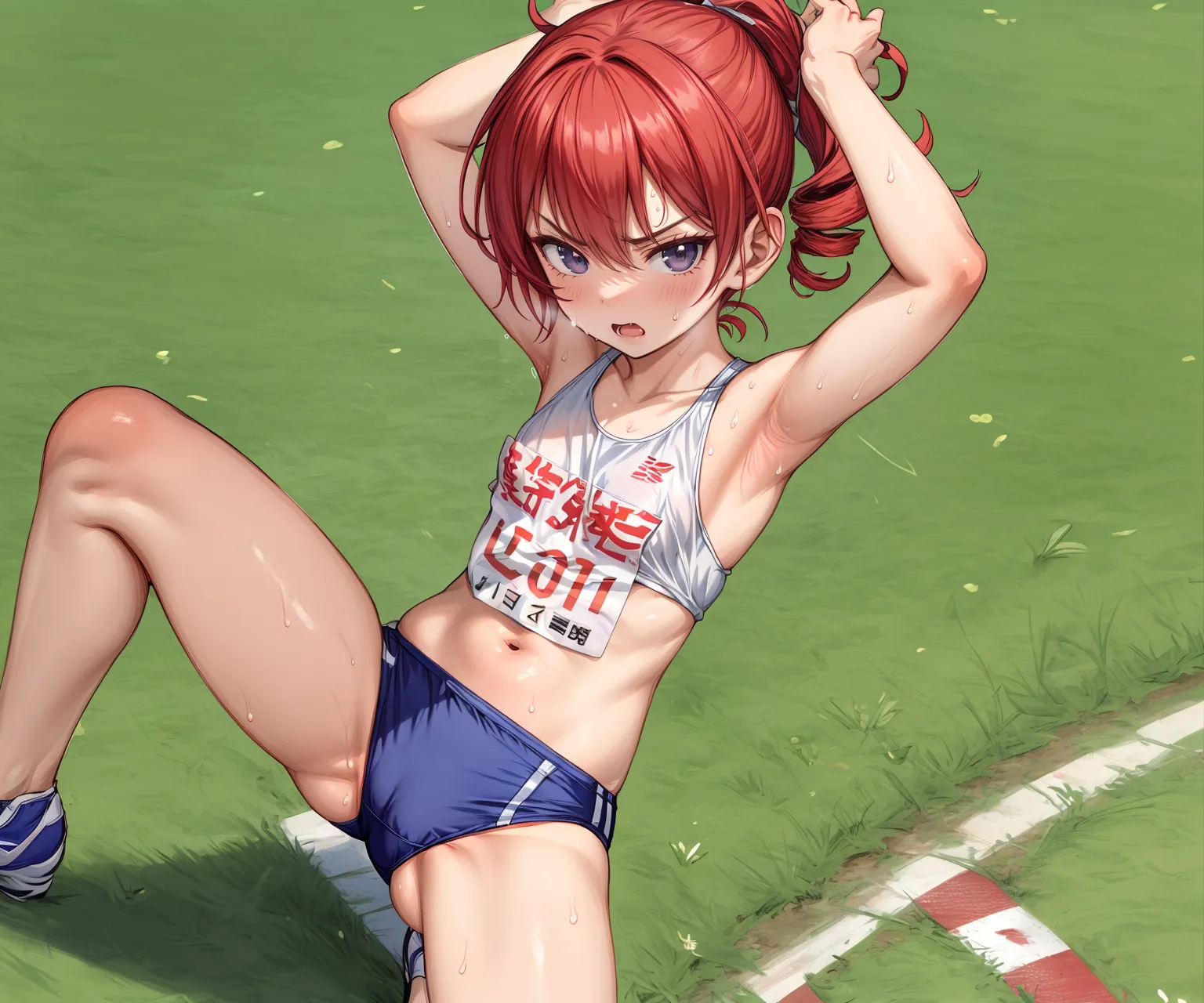 運動場やトラックの上で汗を流すエッチな美少女アスリートたちのAIエロ画像213枚まとめ！(2ページ目) 26枚目の画像です。