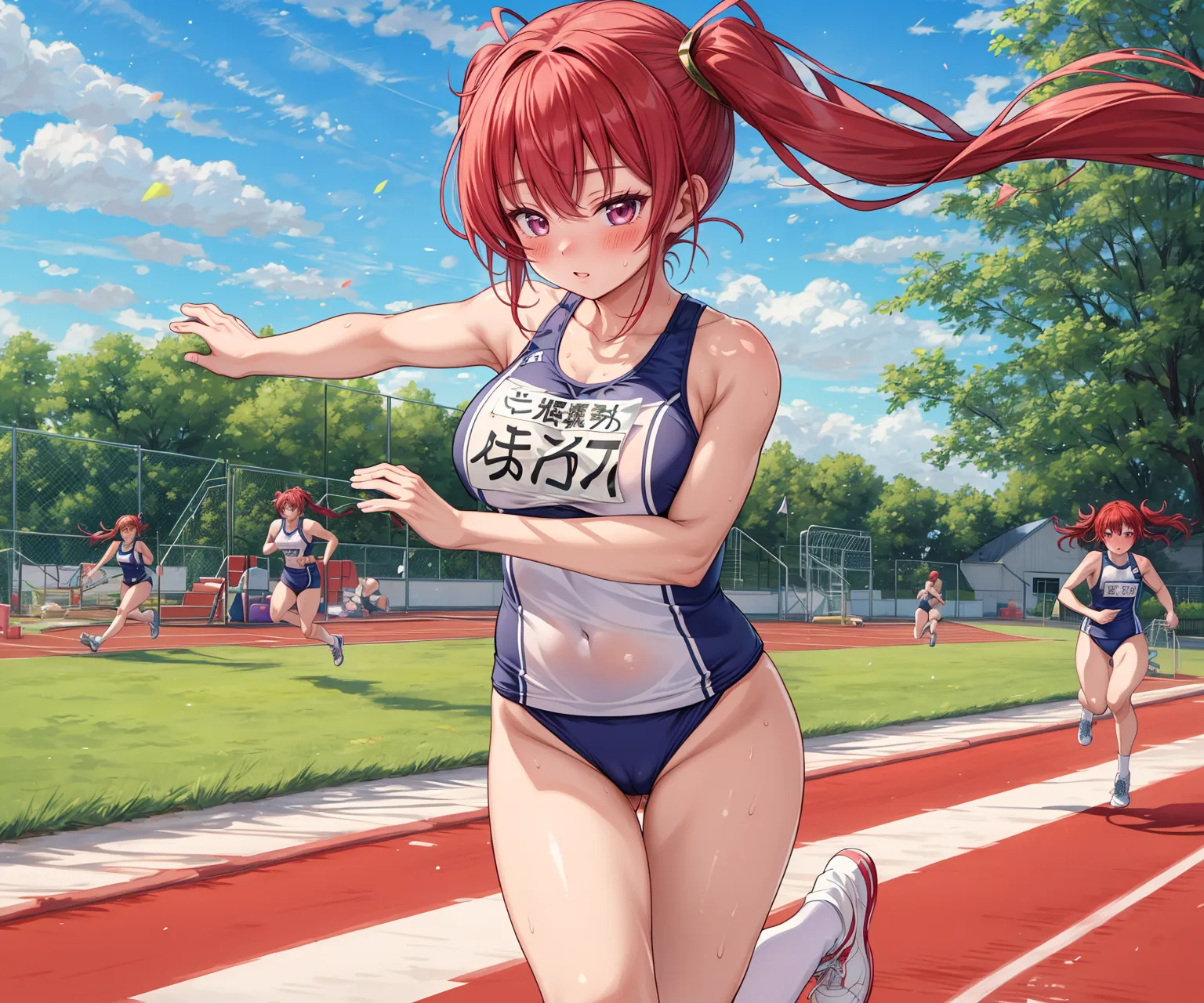 運動場やトラックの上で汗を流すエッチな美少女アスリートたちのAIエロ画像213枚まとめ！(2ページ目) 29枚目の画像です。