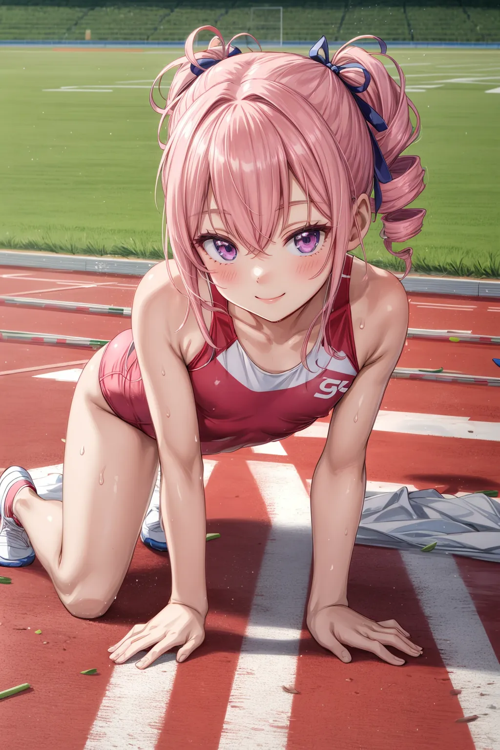 運動場やトラックの上で汗を流すエッチな美少女アスリートたちのAIエロ画像213枚まとめ！ 14枚目の画像です。