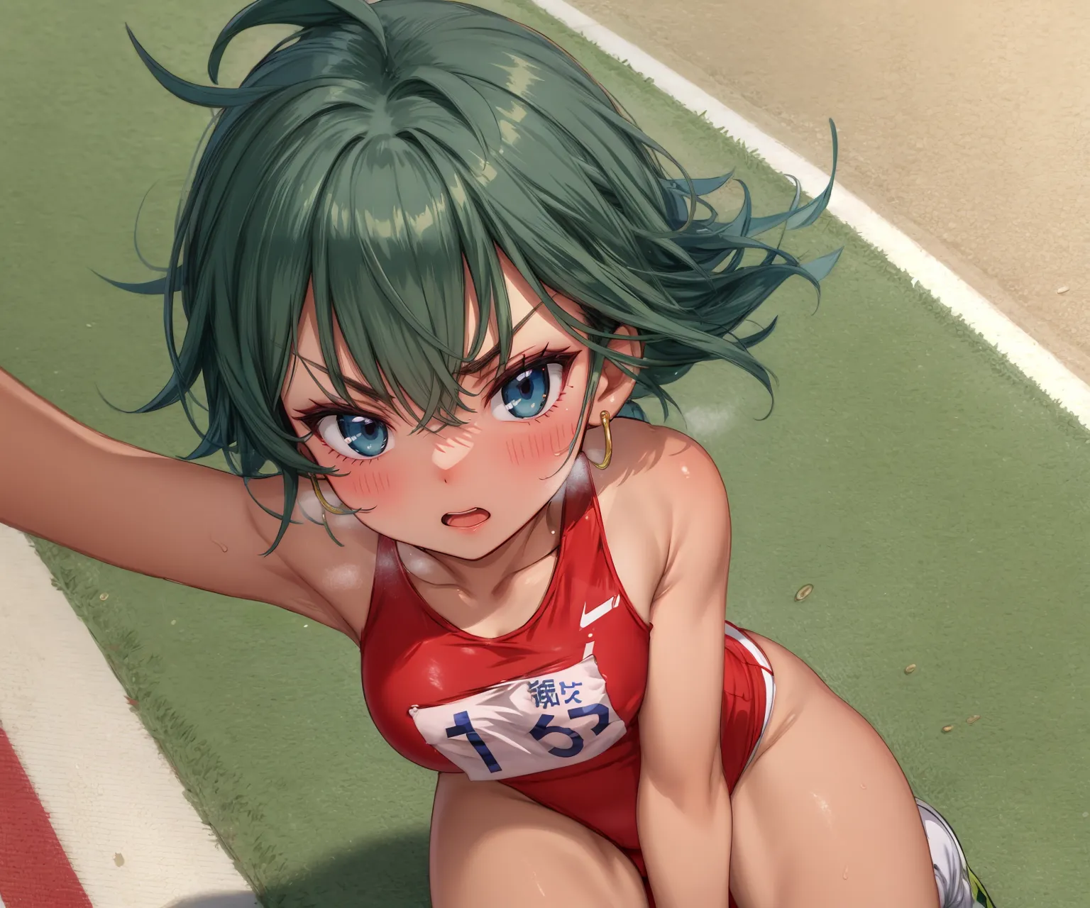 運動場やトラックの上で汗を流すエッチな美少女アスリートたちのAIエロ画像213枚まとめ！(3ページ目) 12枚目の画像です。