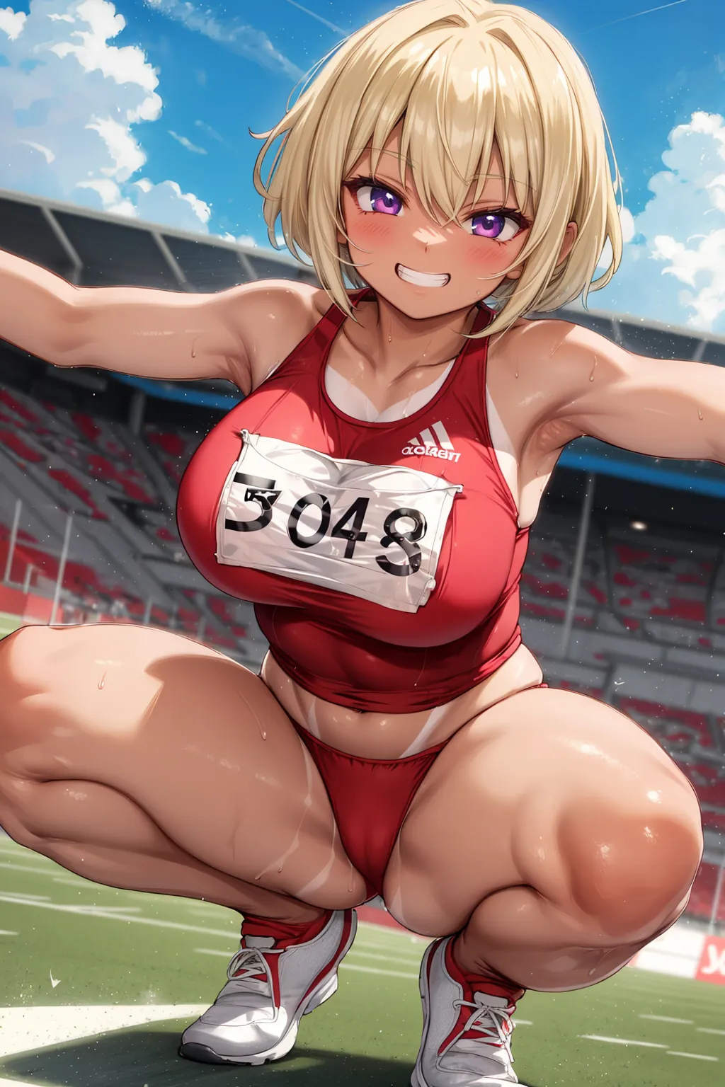 運動場やトラックの上で汗を流すエッチな美少女アスリートたちのAIエロ画像213枚まとめ！(3ページ目) 17枚目の画像です。