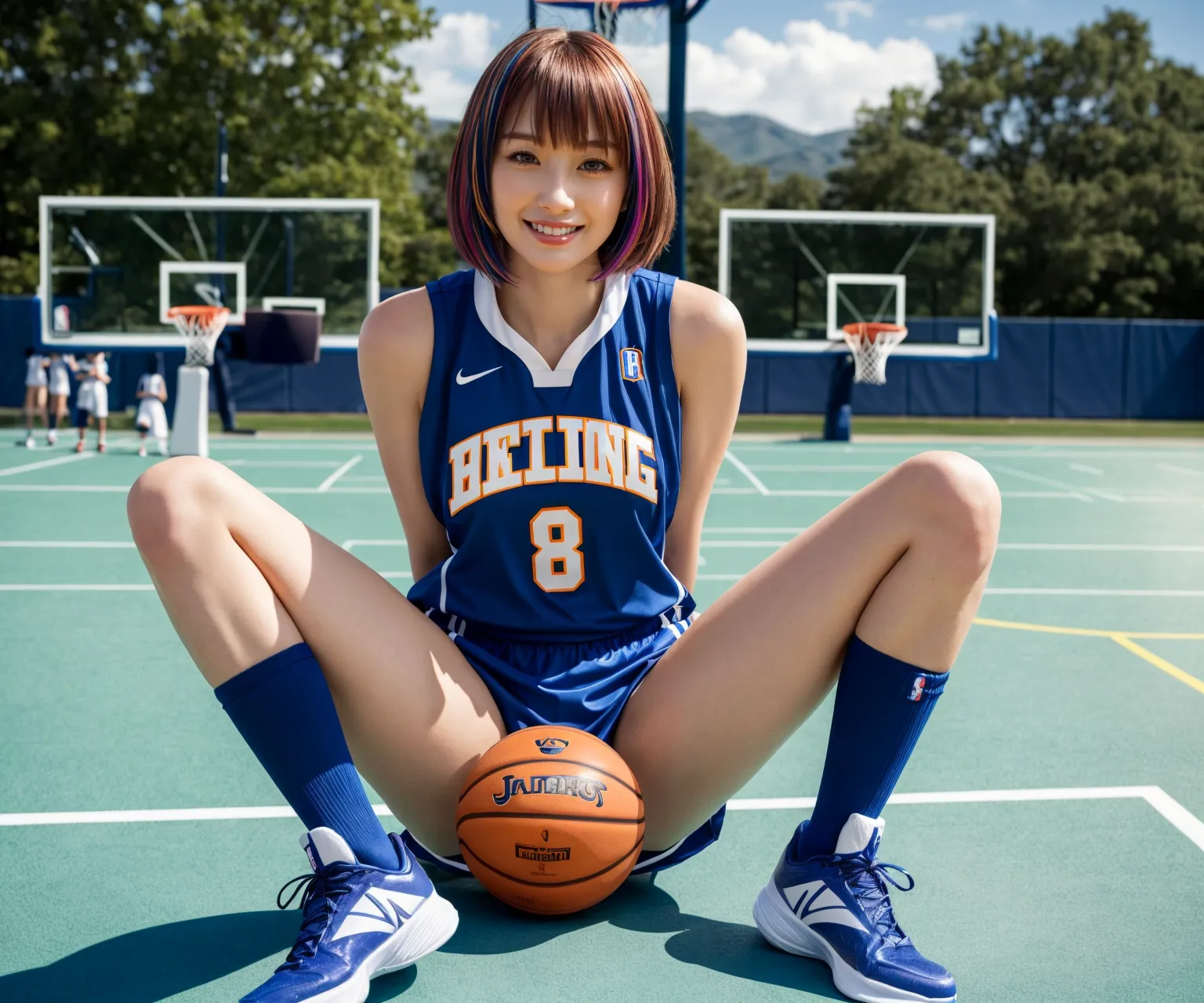 バスケットボールをしているエッチな美女達をよく見たらおっぱいモロ出し？！なAIエロ画像256枚まとめ！の26枚目の画像です。