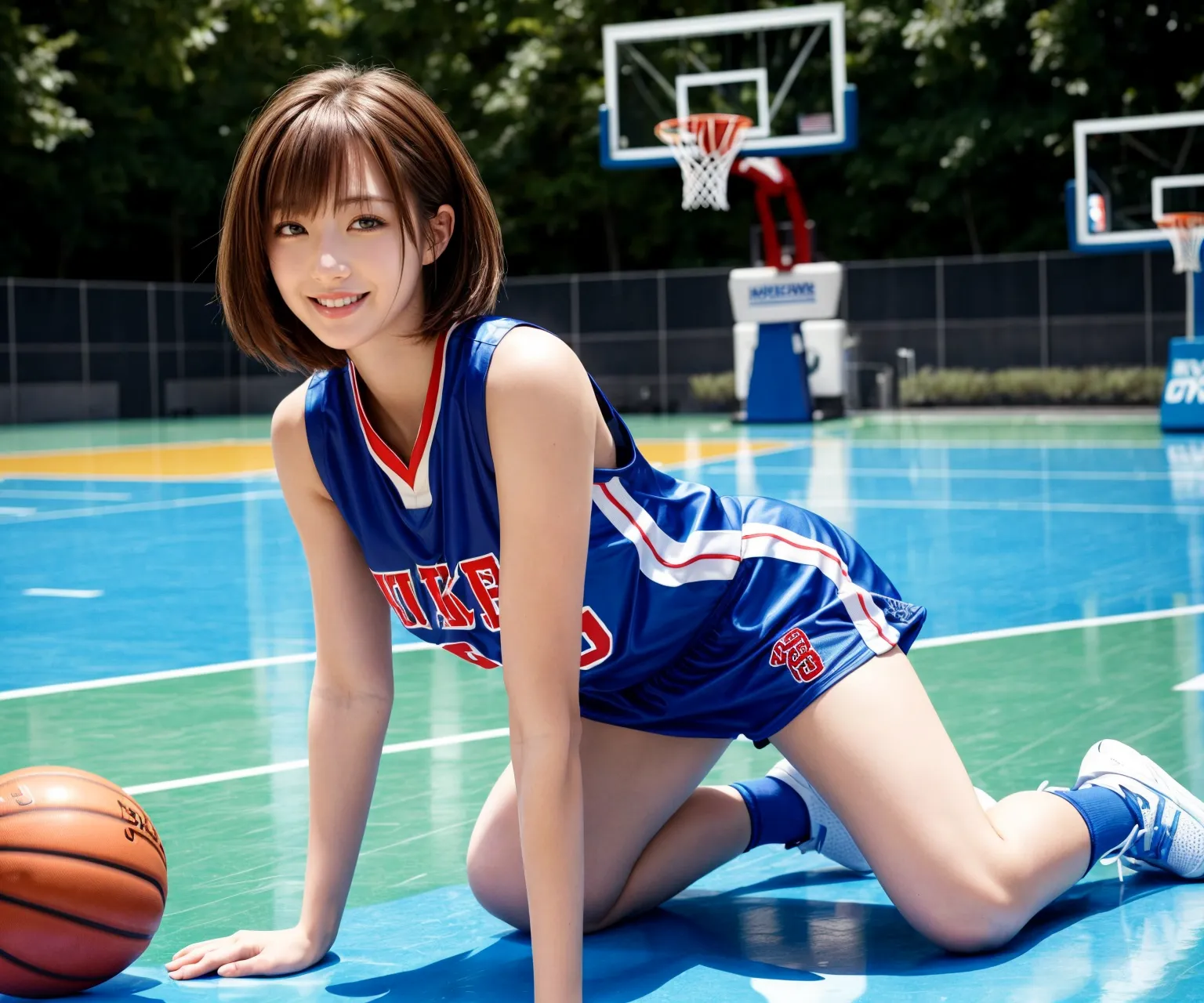 バスケットボールをしているエッチな美女達をよく見たらおっぱいモロ出し？！なAIエロ画像256枚まとめ！(2ページ目)の39枚目の画像です。