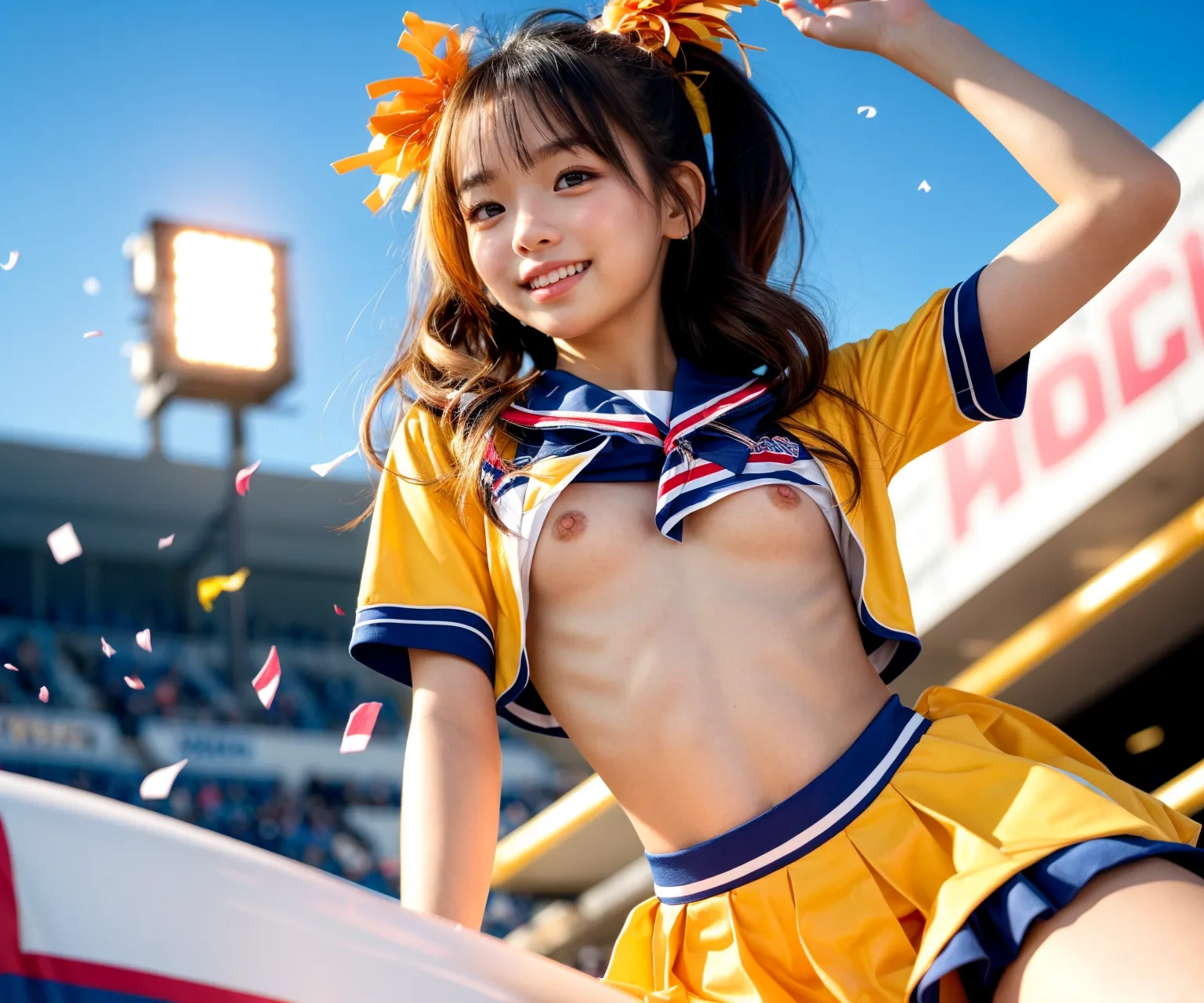 「お兄ちゃん！ファイト♥️」エッチなちっぱいチアガールたちが精一杯応援してくれる？！AIエロ画像240枚まとめ！(5ページ目)の22枚目の画像です。