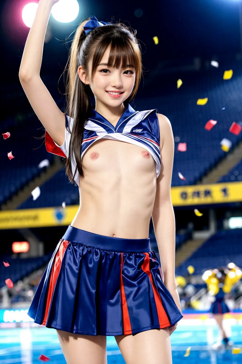 「お兄ちゃん！ファイト♥️」エッチなちっぱいチアガールたちが精一杯応援してくれる？！AIエロ画像240枚まとめ！の34枚目の画像です。