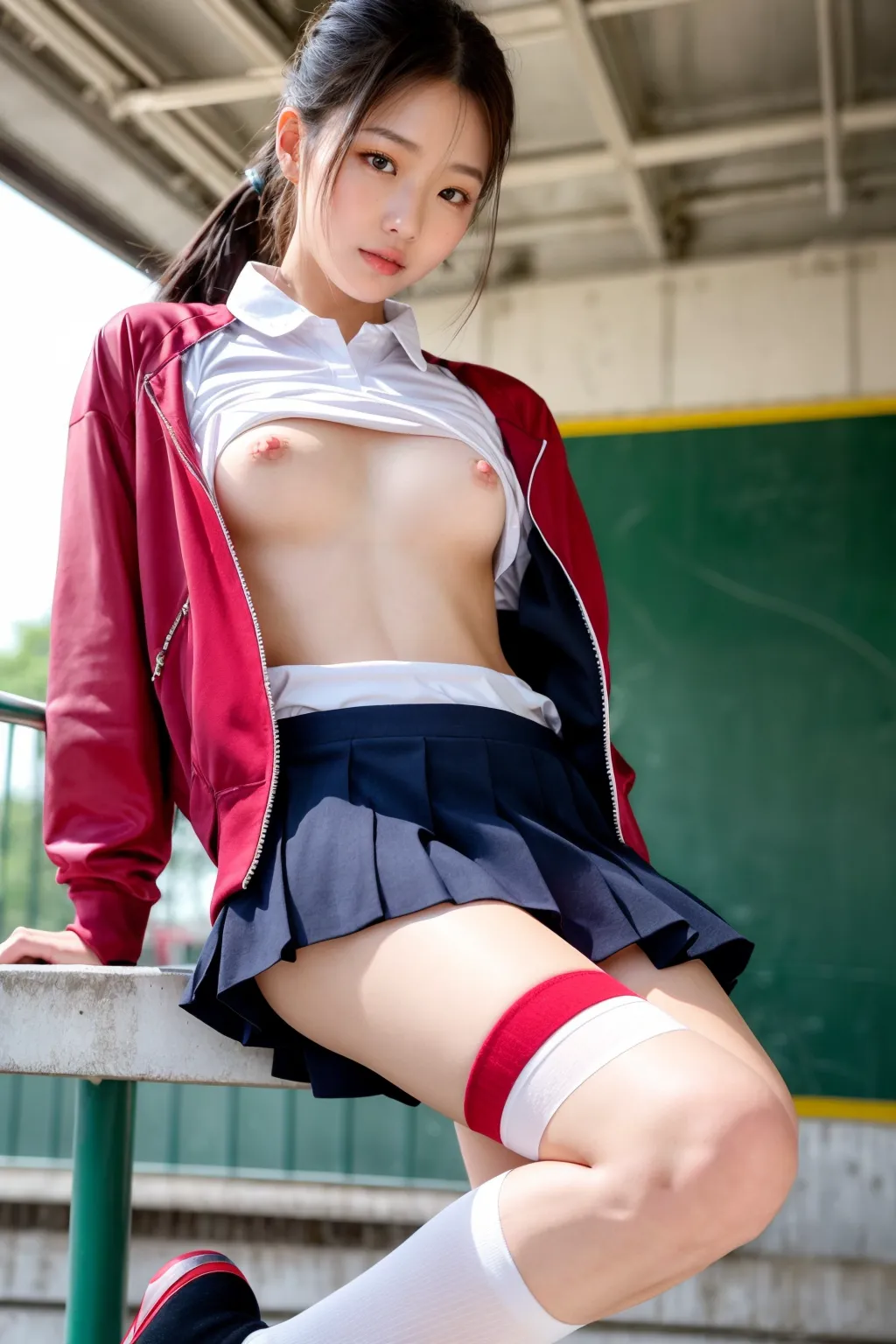 おっぱい控えめ制服美少女たちが学校でエッチな身体を見せつけてくれるAIエロ画像240枚まとめ！(3ページ目) 5枚目の画像です。