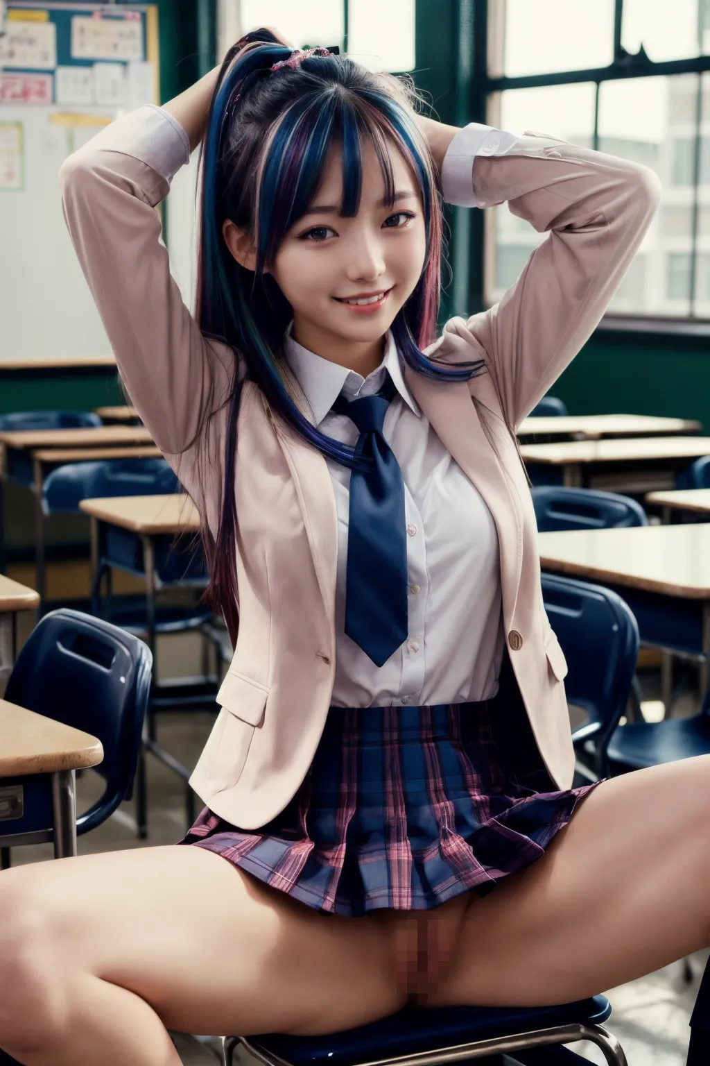 スカートの中から見えたのは…お○んこ？！女子校生が秘部をさらけ出すAI画像223枚！(4ページ目) 9번째 이미지입니다.