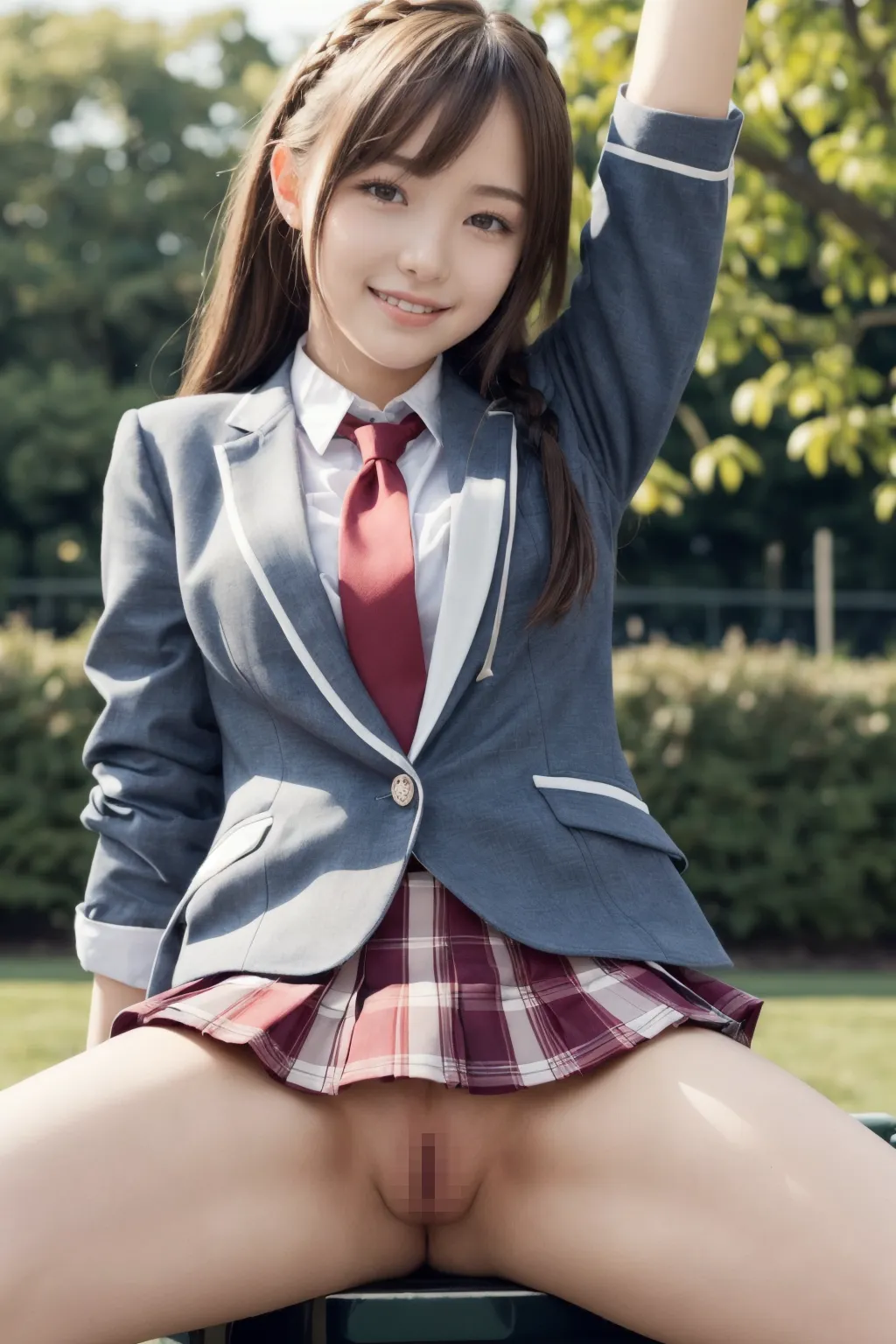 スカートの中から見えたのは…お○んこ？！女子校生が秘部をさらけ出すAI画像223枚！(2ページ目) 13번째 이미지입니다.