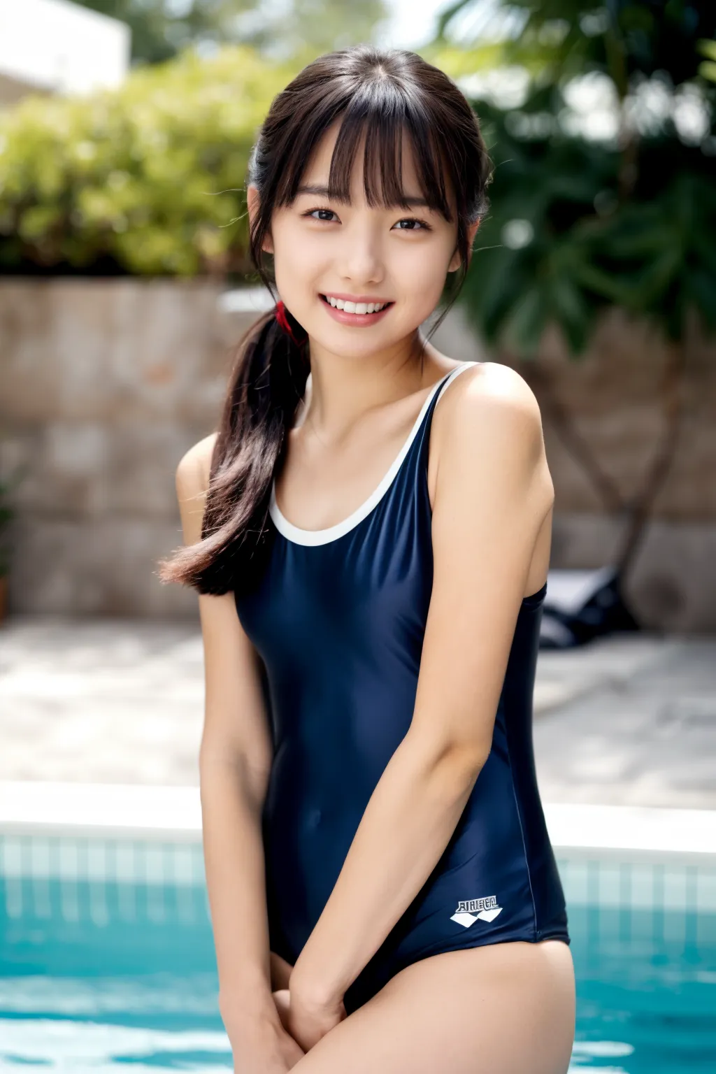 夏だ！プールだ！スク水だ！！童顔貧乳美少女のエッチな水着グラビアAI画像260枚！(うっかり全裸な娘も♥️)(5ページ目)の8枚目の画像です。