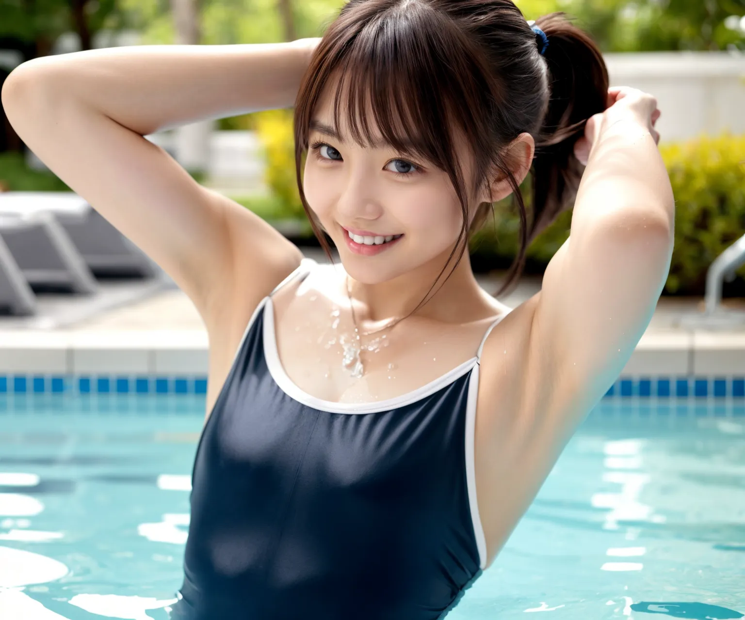 夏だ！プールだ！スク水だ！！童顔貧乳美少女のエッチな水着グラビアAI画像260枚！(うっかり全裸な娘も♥️)(2ページ目)の5枚目の画像です。