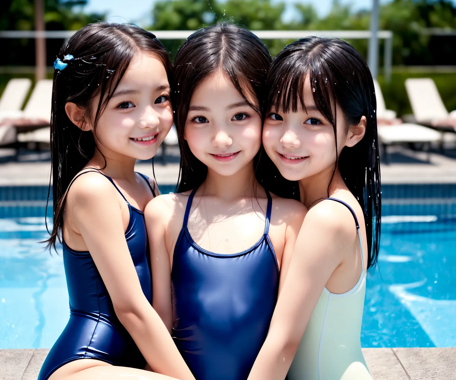 夏だ！プールだ！スク水だ！！童顔貧乳美少女のエッチな水着グラビアAI画像260枚！(うっかり全裸な娘も♥️)(2ページ目)の13枚目の画像です。