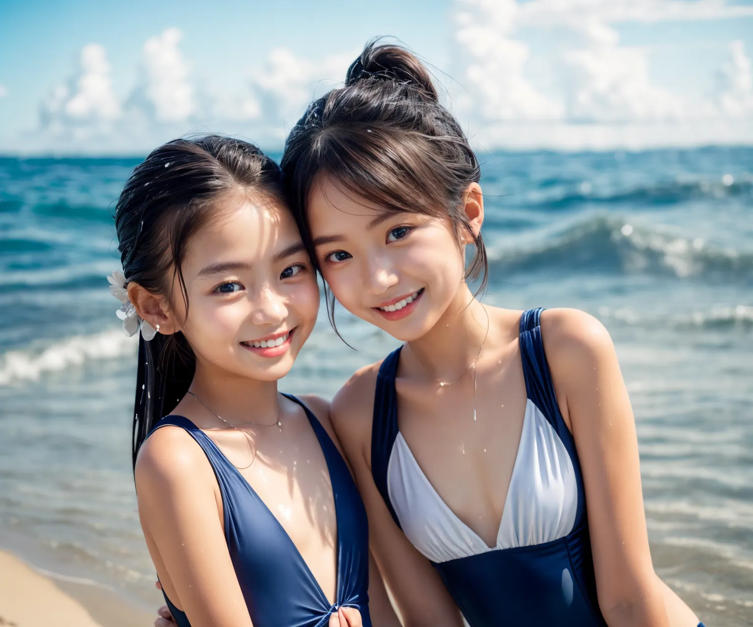 夏だ！プールだ！スク水だ！！童顔貧乳美少女のエッチな水着グラビアAI画像260枚！(うっかり全裸な娘も♥️)(3ページ目)の13枚目の画像です。