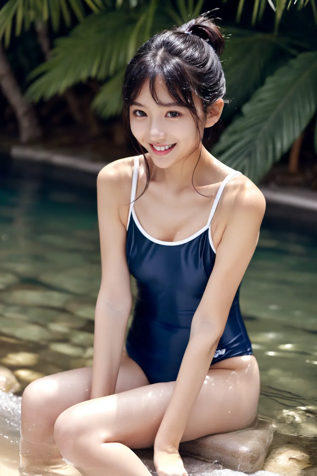 夏だ！プールだ！スク水だ！！童顔貧乳美少女のエッチな水着グラビアAI画像260枚！(うっかり全裸な娘も♥️)(3ページ目)の18枚目の画像です。