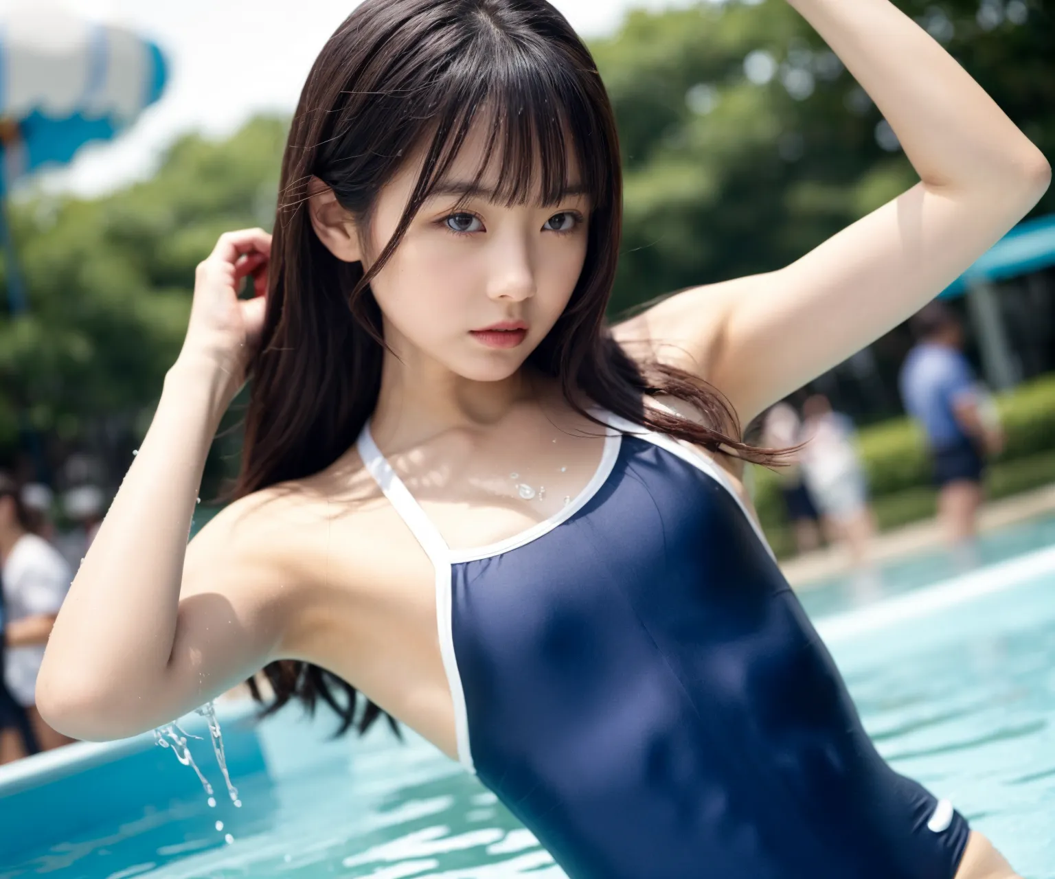 夏だ！プールだ！スク水だ！！童顔貧乳美少女のエッチな水着グラビアAI画像260枚！(うっかり全裸な娘も♥️)(3ページ目)の28枚目の画像です。