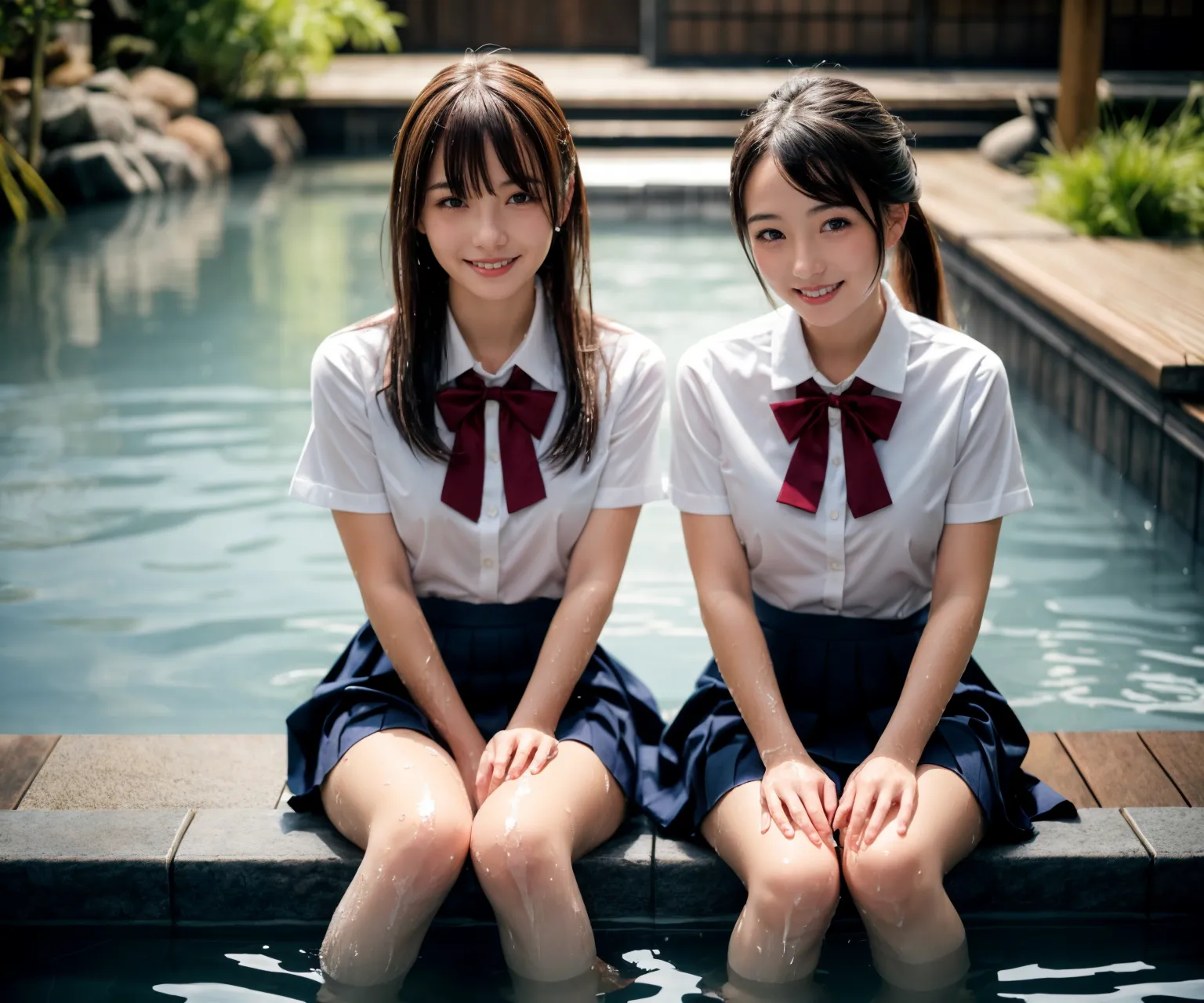 女子校生が制服のまま温泉入って大炎上？！AIが描くヤバくてエロいグラビア画像341枚！の28枚目の画像です。