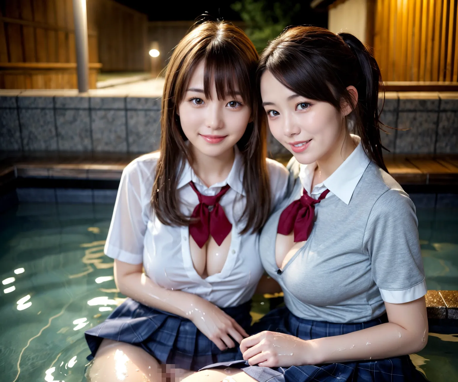 女子校生が制服のまま温泉入って大炎上？！AIが描くヤバくてエロいグラビア画像341枚！の35枚目の画像です。