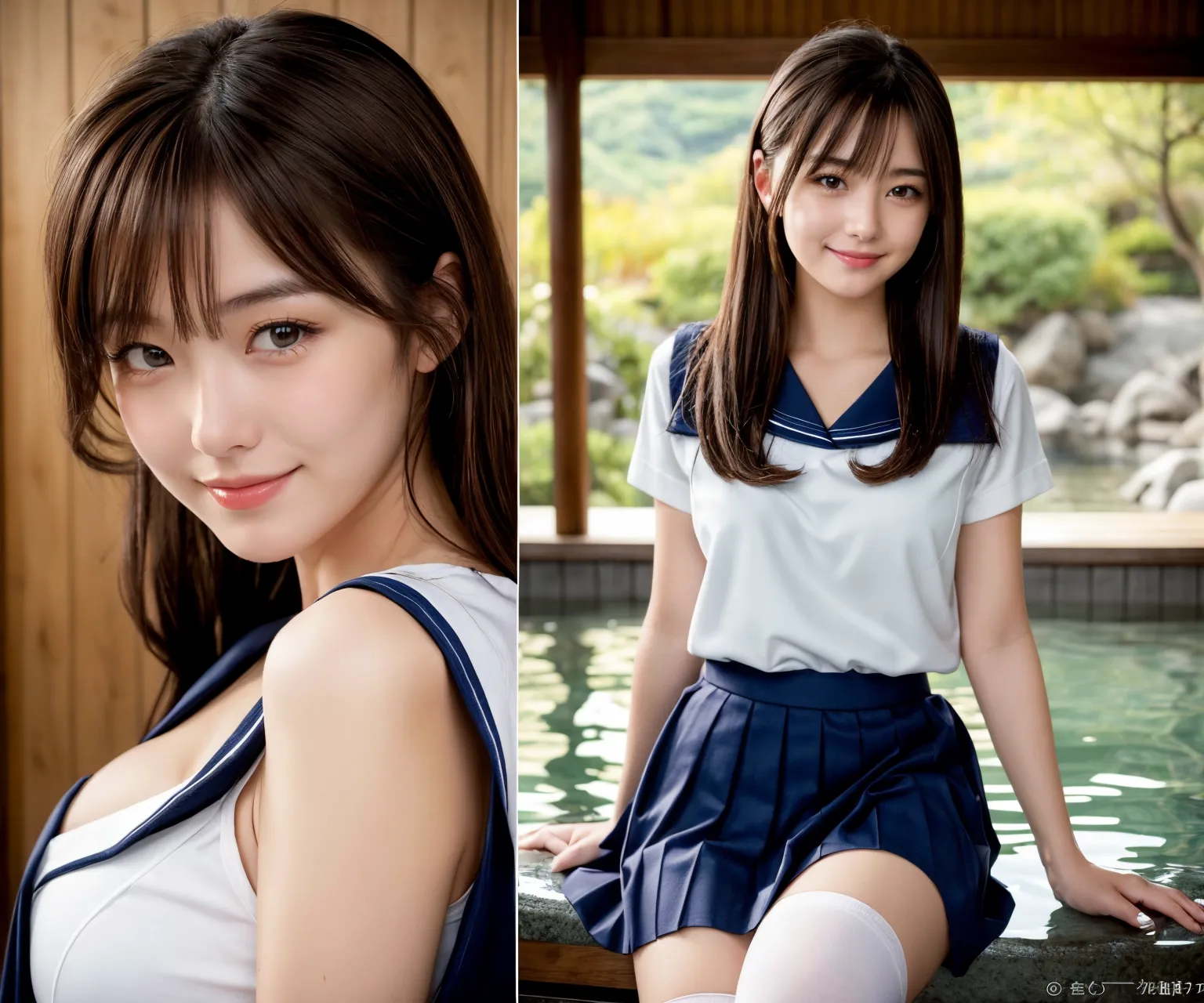 女子校生が制服のまま温泉入って大炎上？！AIが描くヤバくてエロいグラビア画像341枚！(2ページ目)の3枚目の画像です。