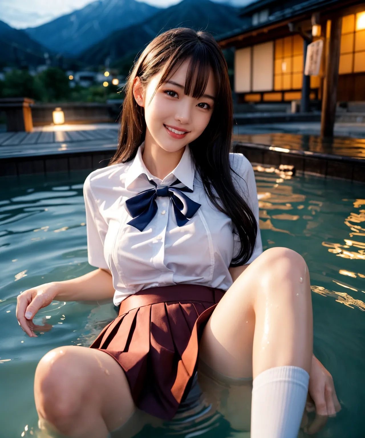 女子校生が制服のまま温泉入って大炎上？！AIが描くヤバくてエロいグラビア画像341枚！(3ページ目)の17枚目の画像です。