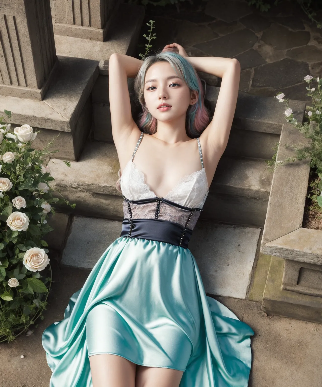 お嬢様がグラビア撮影？！童顔貧乳美女の魅力が映える華やかでセクシーなAI画像410枚！(9ページ目) 2枚目の画像です。