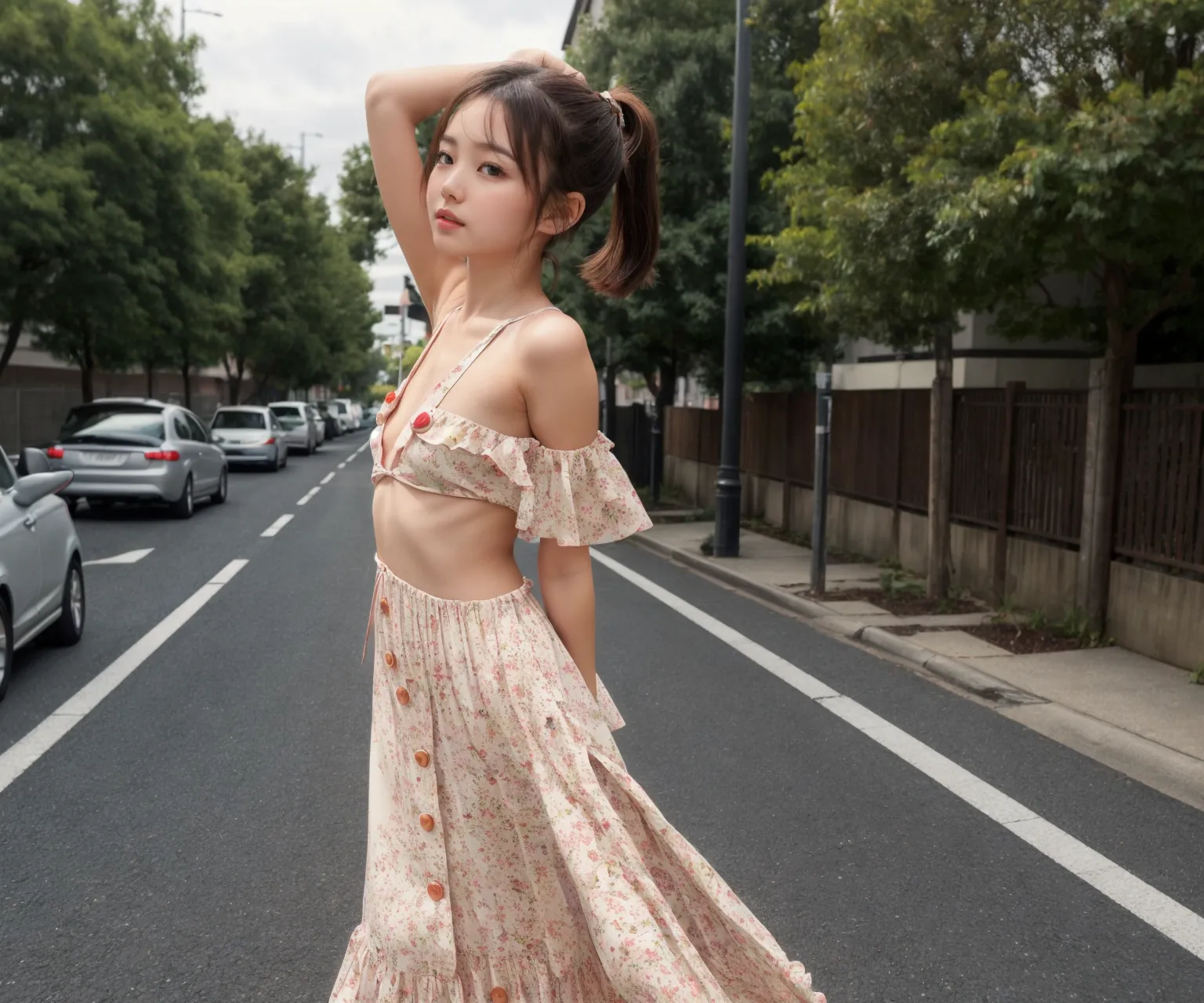 お嬢様がグラビア撮影？！童顔貧乳美女の魅力が映える華やかでセクシーなAI画像410枚！(9ページ目) 25枚目の画像です。