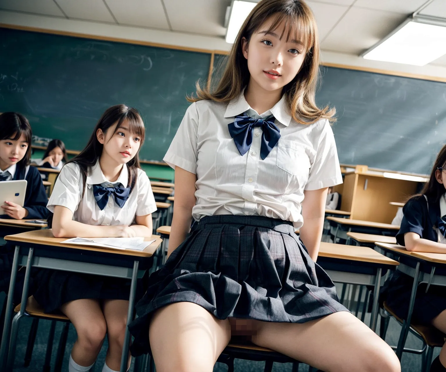 学校で制服JKが脱ぎまくり？！教室や校庭で他に人が居てもお構いなしな変態JKのAI画像409枚！(3ページ目) 7번째 이미지입니다.
